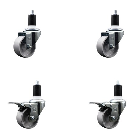 Service Caster 3'' Semi Steel Swivel 1-1/2'' Expanding Stem Caster Set 2 Total Lock Brakes, 4PK SCC-EXTTL20S315-SSR-2-S-2-112
